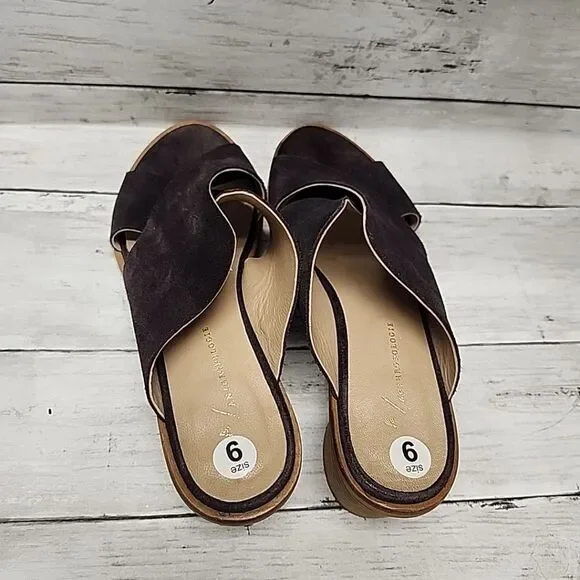 Anthropologie Criss-Cross Brown Suede Block Heel Slip-on Sandals Mules Sz 9 - Picture 8 of 10